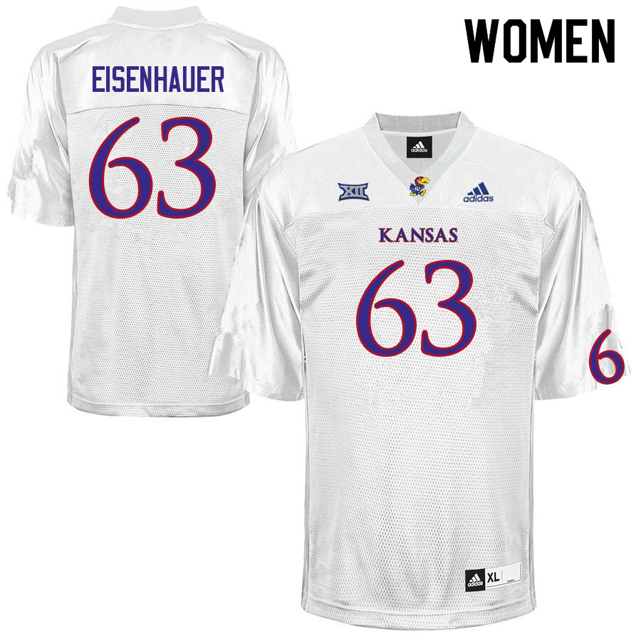 Women #63 Jake Eisenhauer Kansas Jayhawks College Football Jerseys Sale-White - Click Image to Close